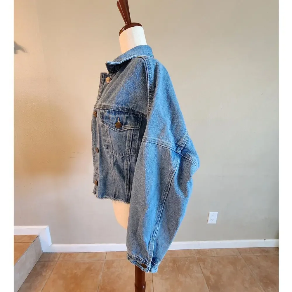 Mono B Women's Denim Jean Jacket SZ Large Raw Hem Cropped - Picture 2 of 10
